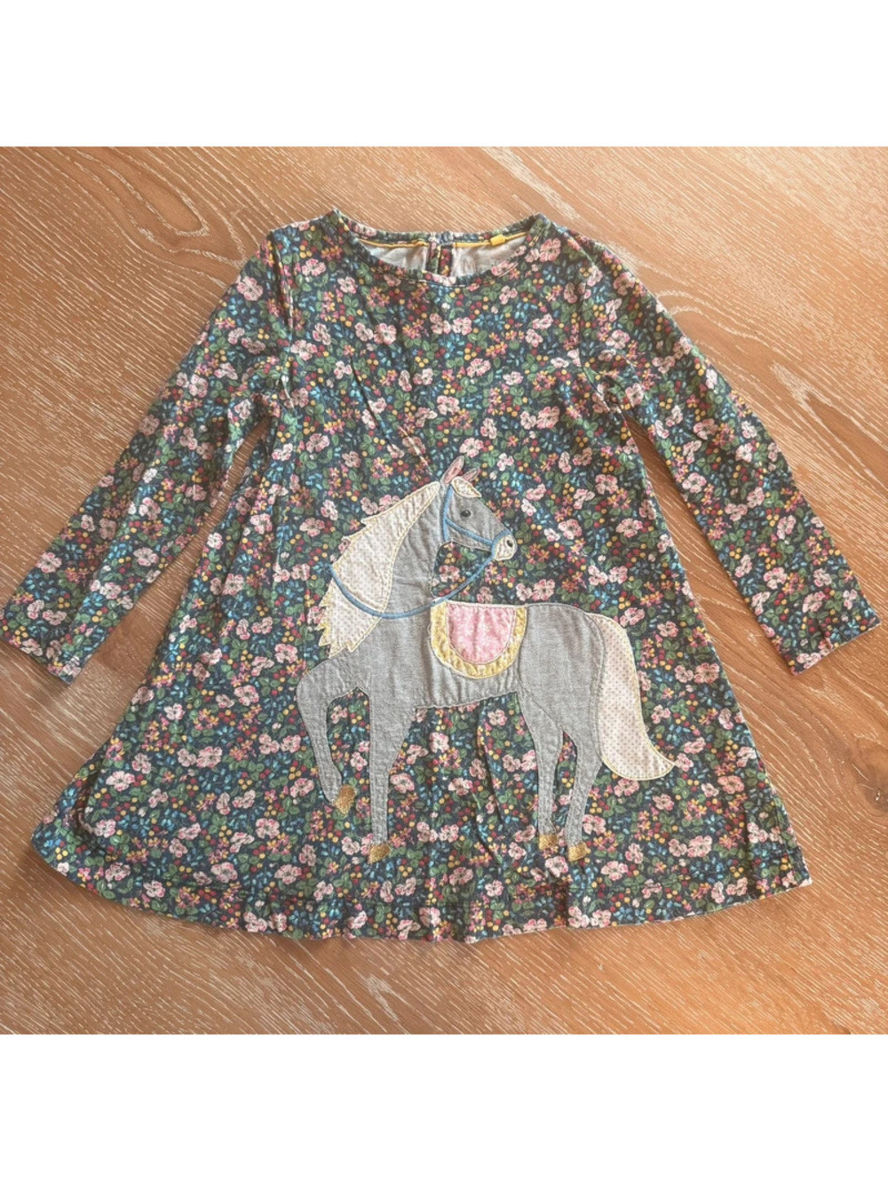 Mini Boden Girls 3-4Y Ditsy Floral Horse Appliqué Cotton Dress